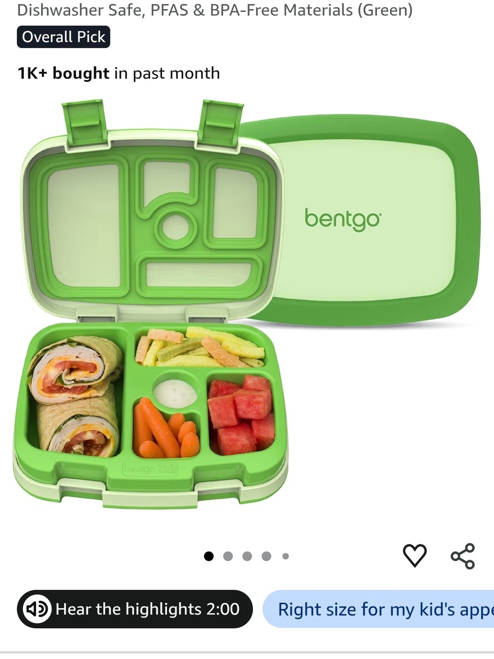 Bentgo Kids Lunch Box Bento-Style in Green